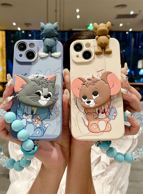 猫和老鼠适用于opporeno11手机壳少女新款reno10卡通汤姆猫reno9带手珠可爱杰瑞reno11pro全包防摔硅胶保护套