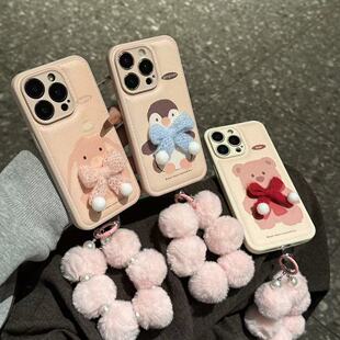 毛绒小熊适用于oppoa3pro手机壳女新款a6腕带手链a6gt情侣a6pro全包a1pro卡通企鹅a56 a55 a53s少女心保护套