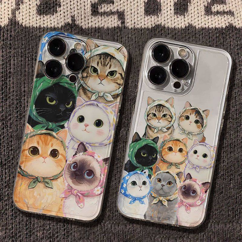 满屏头巾猫咪适用于小米17pro手机壳女新款miui17 15 14pro透明太空mi17promax全包I防摔IM13 12 11卡通10套