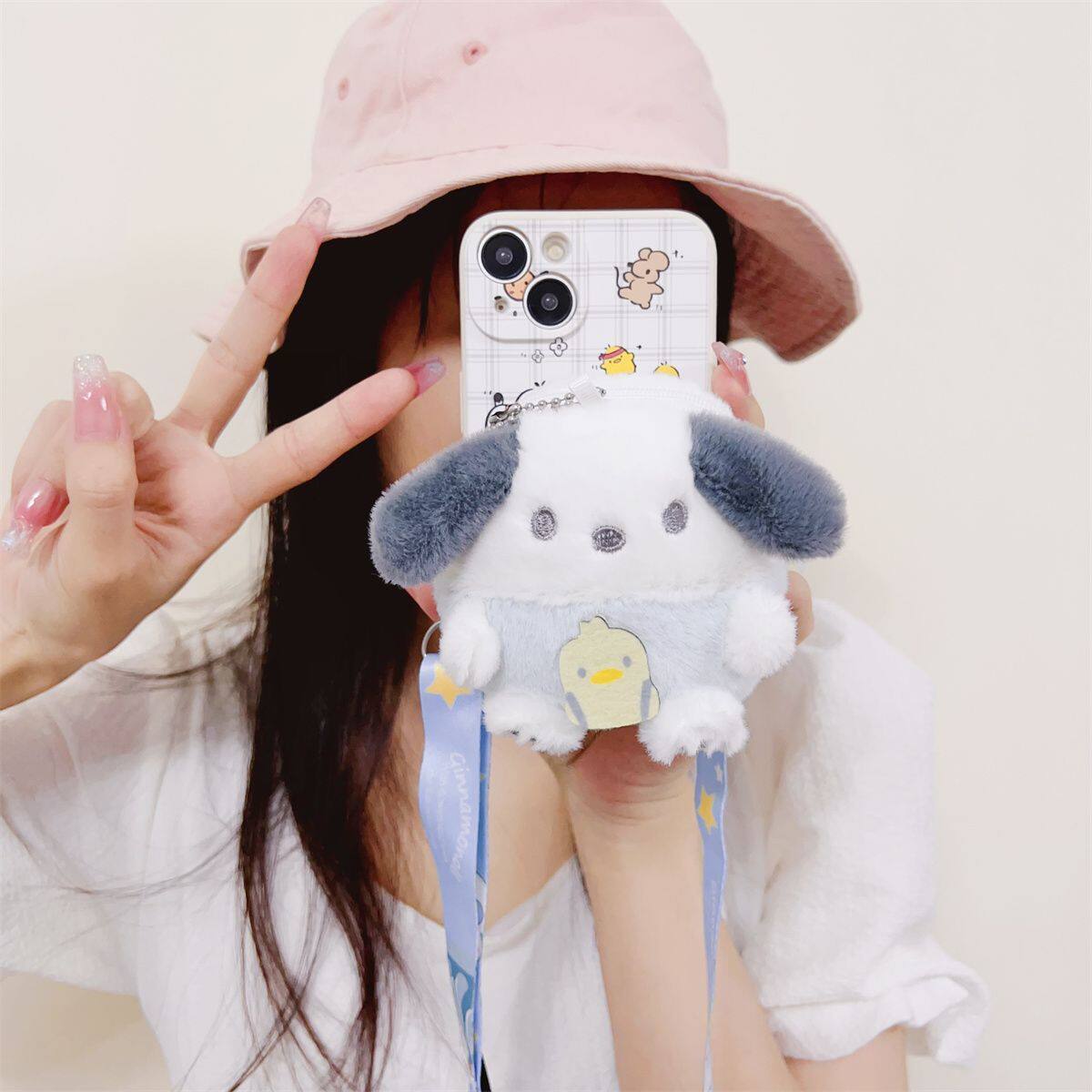 适用于苹果15手机壳冬天新款毛绒15pro卡通三丽鸥库洛米i15promax女可爱帕恰狗xr斜挎背带7p全包防摔6s保护套
