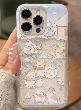 超萌小狗猫咪适用于小米15 14 13pro手机壳IM11 10会下雪流沙红米k80 k70 k60ultra透明note14 13 12潮保护套