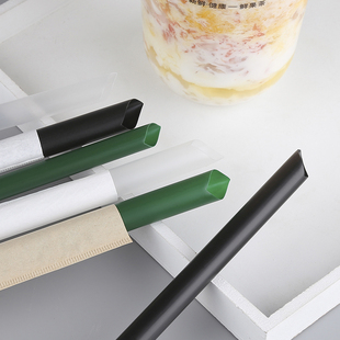 吸管一次性珍珠奶茶粗大号25cm绿色独立包装 创意700mL加长细吸管