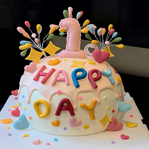 软胶彩色礼花蛋糕装饰插牌爱心五角星字母HAPPYDAY生日甜品台插件