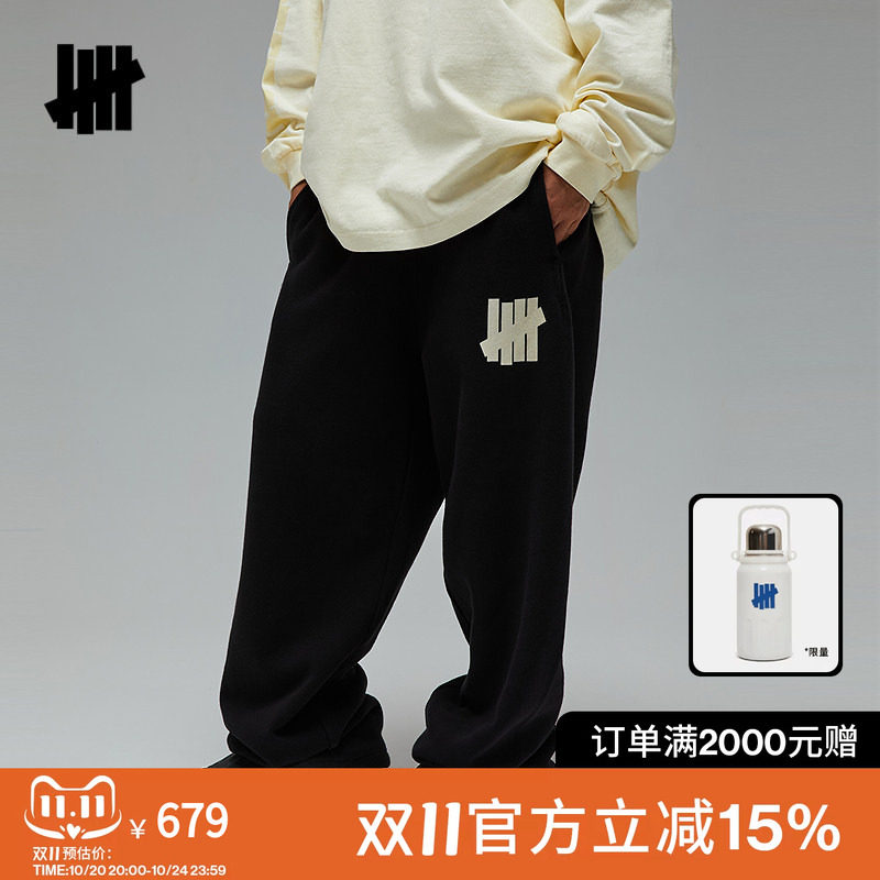 UNDEFEATED五条杠官方冬季时尚做旧水洗重磅大logo直筒卫裤