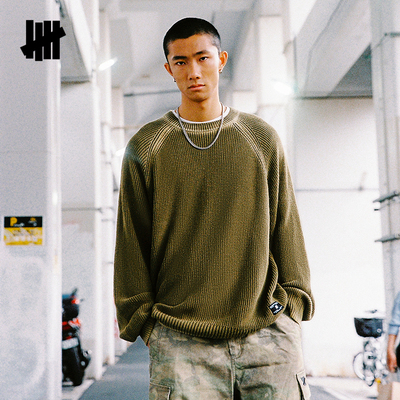 五条杠做旧水洗圆领毛衣