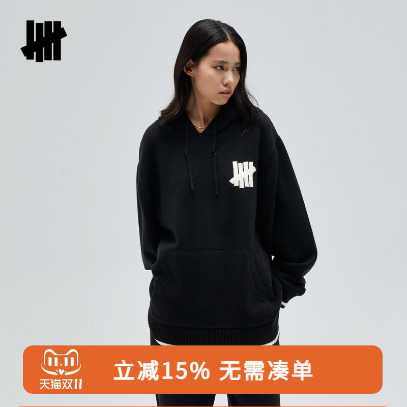 UNDEFEATED五条杠官方冬季新品时尚潮流美式连帽撞色五条杠毛衣