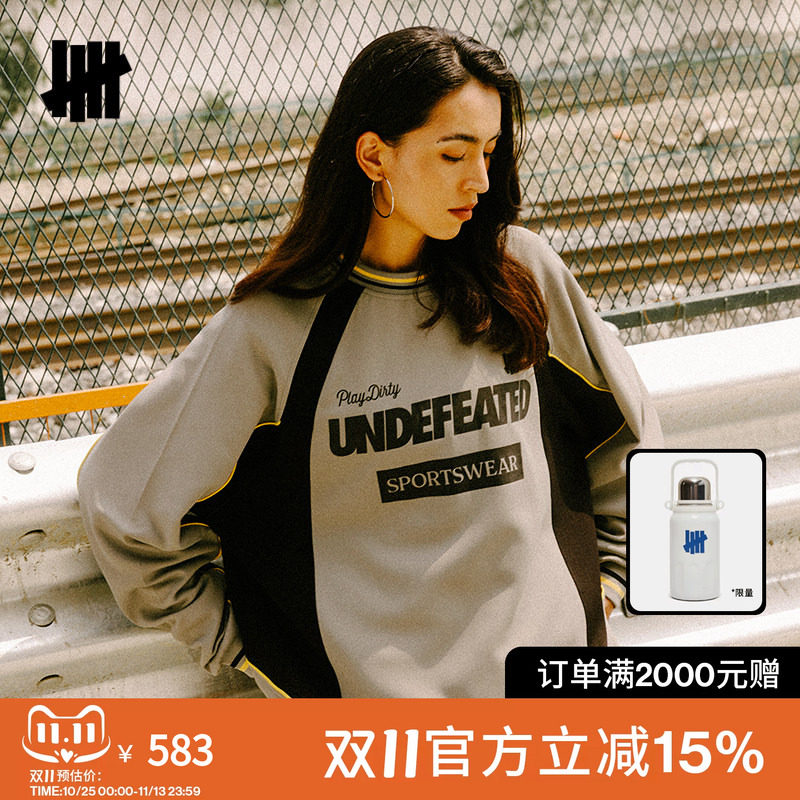 UNDEFEATED五条杠官方夏季美式潮流冰球运动元素设计撞色长袖T恤