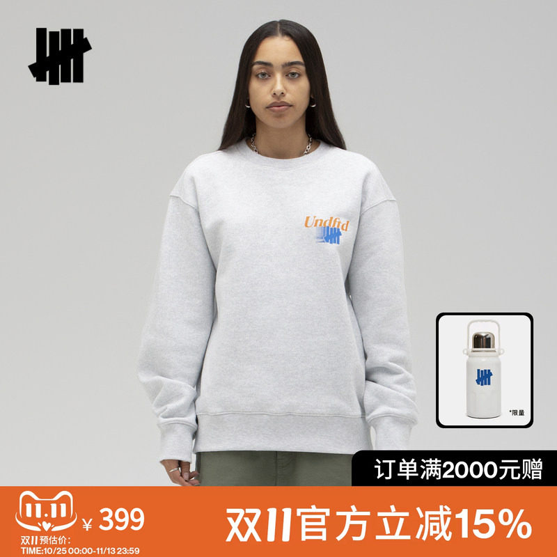 UNDEFEATED五条杠官方冬季潮酷滑雪元素图案运动毛圈圆领卫衣