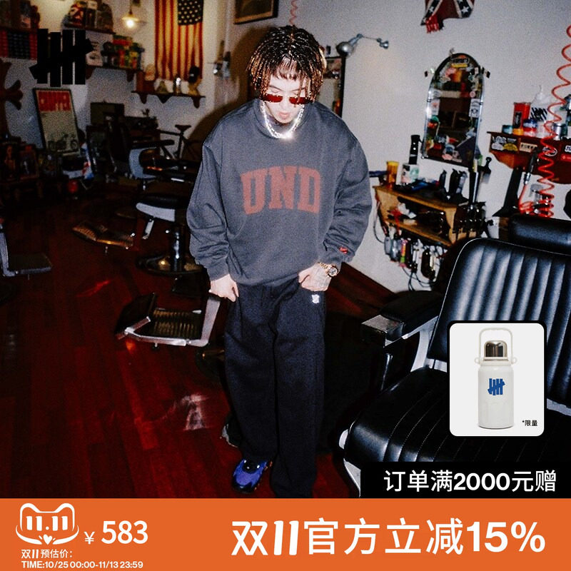 UNDEFEATED五条杠官方丝网印刷图案运动圆领卫衣美式潮流宽松秋季