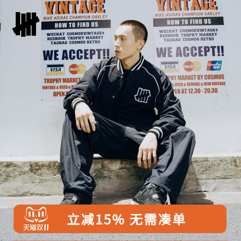 UNDEFEATED五条杠官方美式潮流新品男女同款按扣棒球夹克