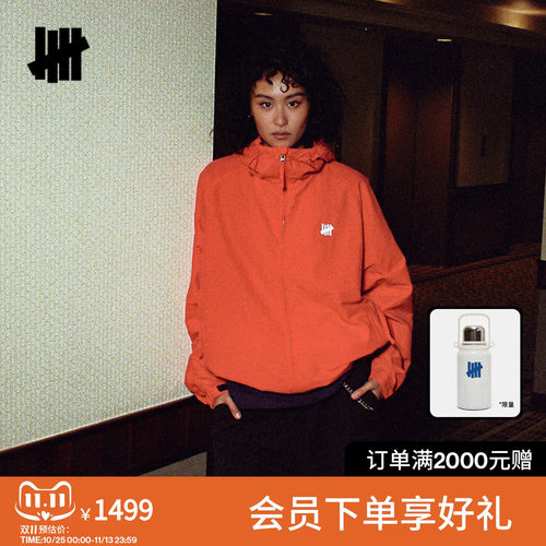 UNDEFEATED五条杠连帽梭织夹克经典插肩袖成衣染色外套26秋冬新品