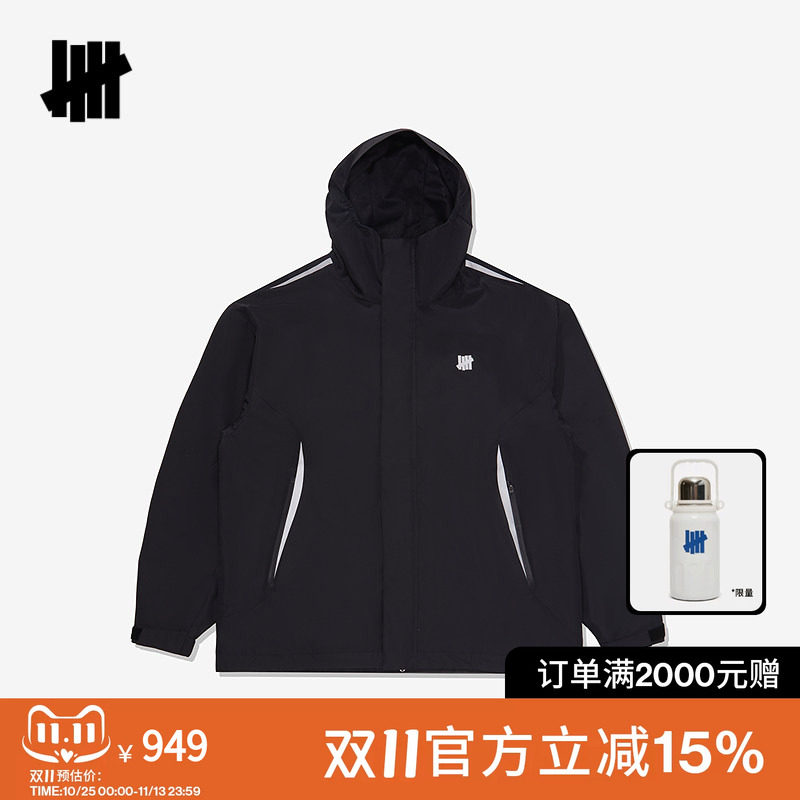 UNDEFEATED五条杠春季美式经典LOGO防泼水户外连帽夹克外套男