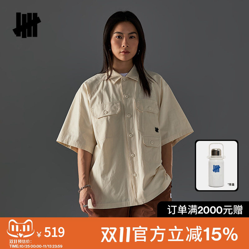 UNDEFEATED五条杠官方春季新品时尚潮流美式多口袋工装短袖衬衫