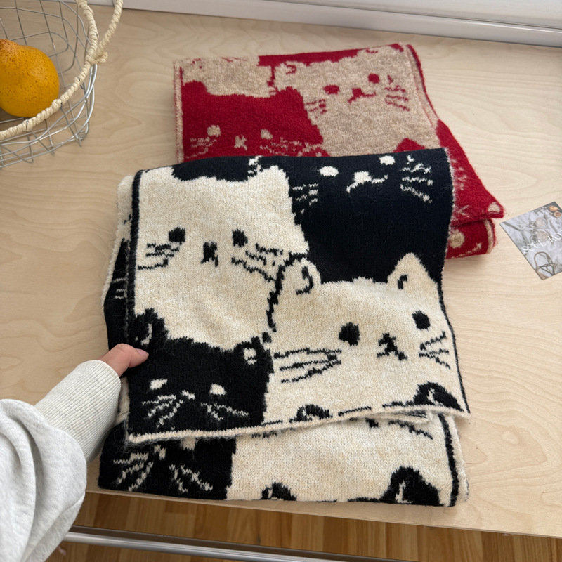 可爱猫羊绒围巾女2025新款秋冬季保暖加厚毛绒披肩韩系氛围感围脖