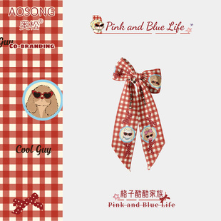 奥松联名红色格子酷酷发带长条丝巾绑包高级感薄款缠包长飘带百搭