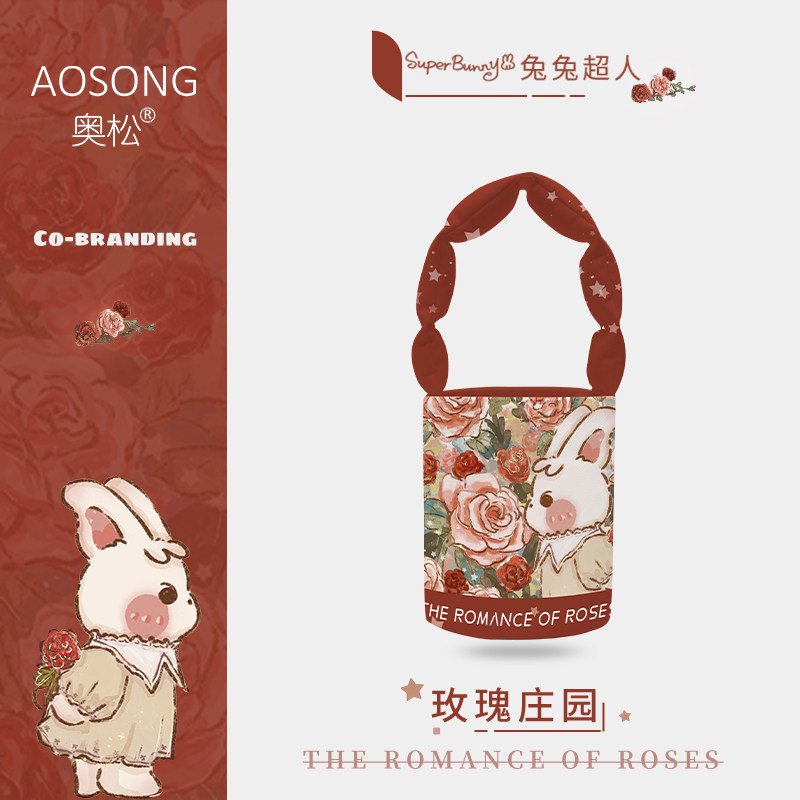 兔兔超人红色水桶包女2023新款高级感小众单肩手提帆布包通勤婚包