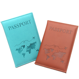 新款世界地图护照夹行李牌套装PU皮革旅行护照套行李箱识别卡套包