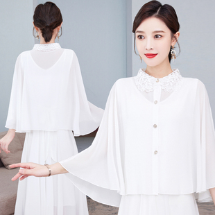 披风外套配裙子雪纺外搭开衫 2022新款 薄款 旗袍防晒披肩斗篷女夏季