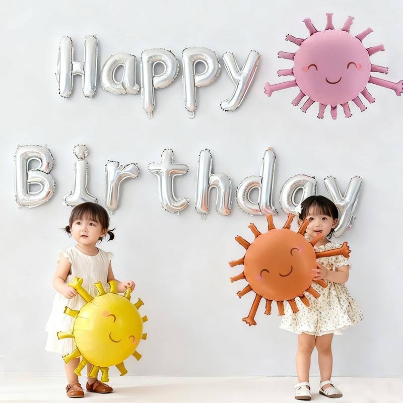 ins复古哑光笑脸太阳铝膜气球儿童生日布置派对场景装饰拍照道具