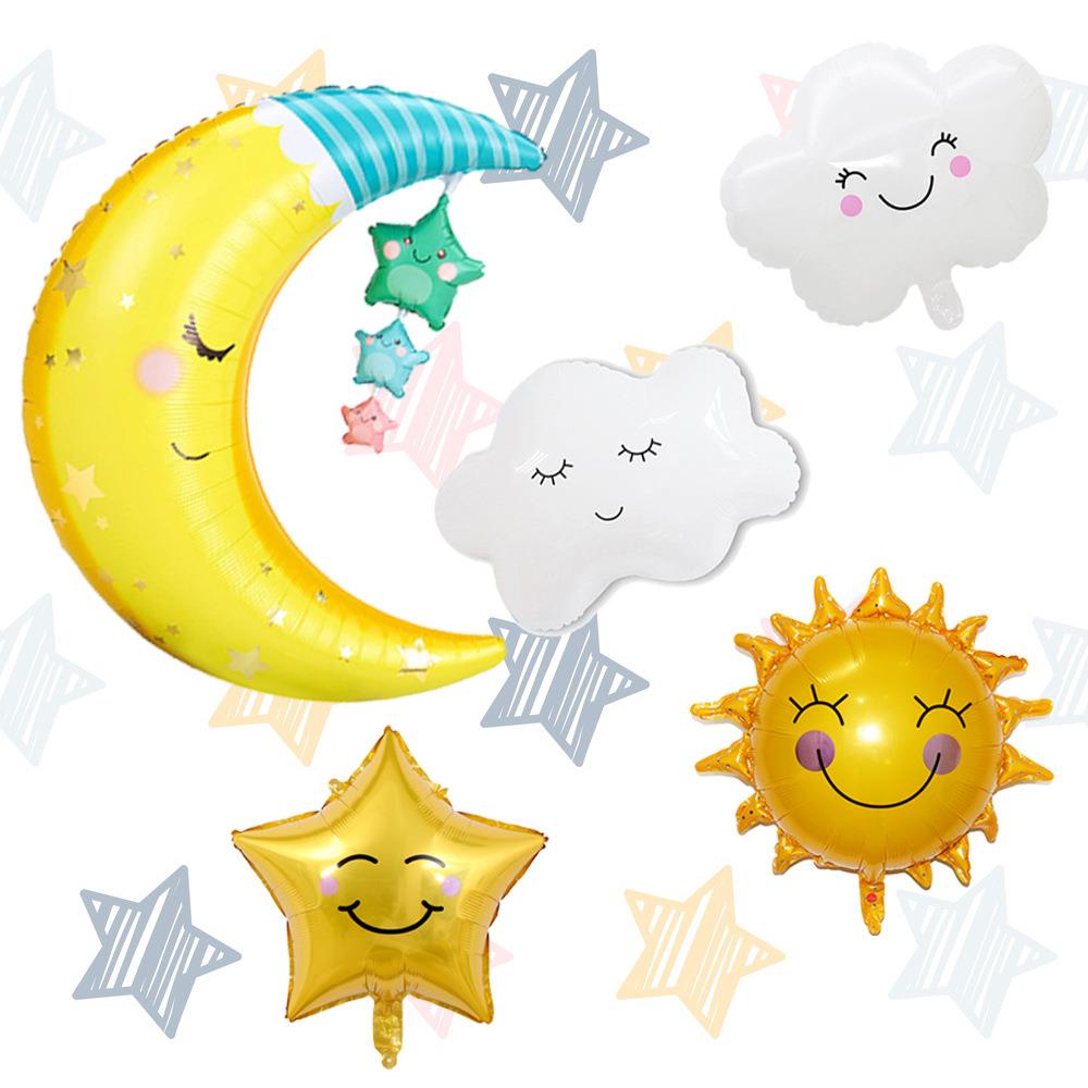 卡通笑脸云朵太阳月亮星星铝膜气球生日布置男孩女孩派对场景装饰