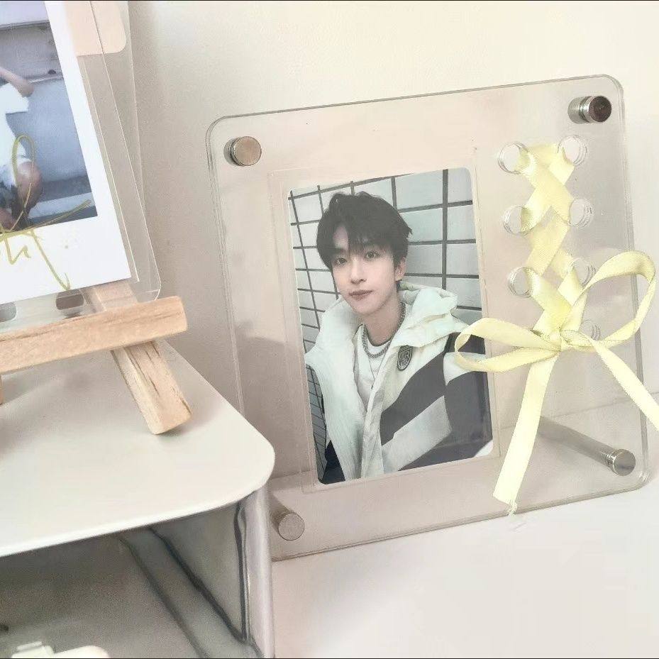 thumbnail for Acrylic small card ribbon display stand, Polaroid 3 inch photo frame, desktop ornament, groove, star storage
