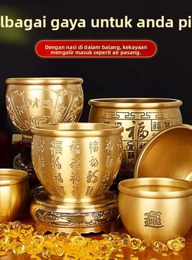 纯铜百福铜缸聚宝盆冰箱上的黄铜米缸招财聚财办公室家居客厅摆件