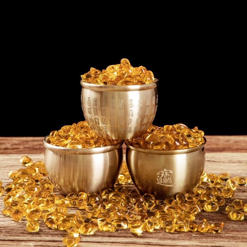 黄铜米缸聚财百福缸招聚宝盆摆件财进宝铜缸玄关客厅家居存钱罐纯
