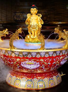台湾纯铜景泰蓝浴佛盆九龙吐水铜盆太子佛浴佛寺庙佛诞浴佛节用品