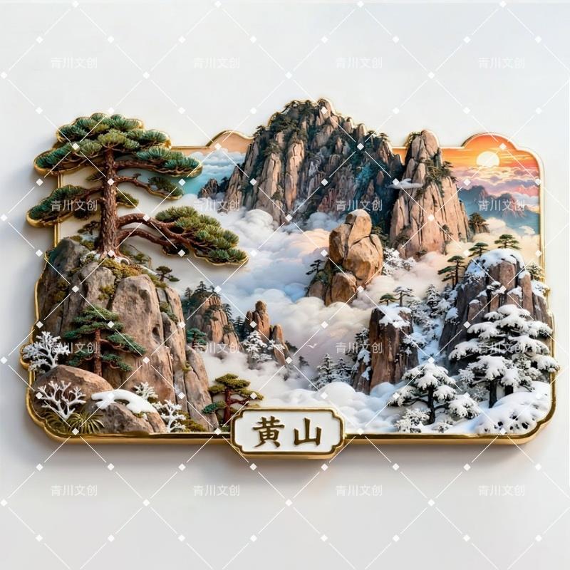 黄山金属立体浮雕创意冰箱贴国潮文创城市地标景区旅游纪念品伴手
