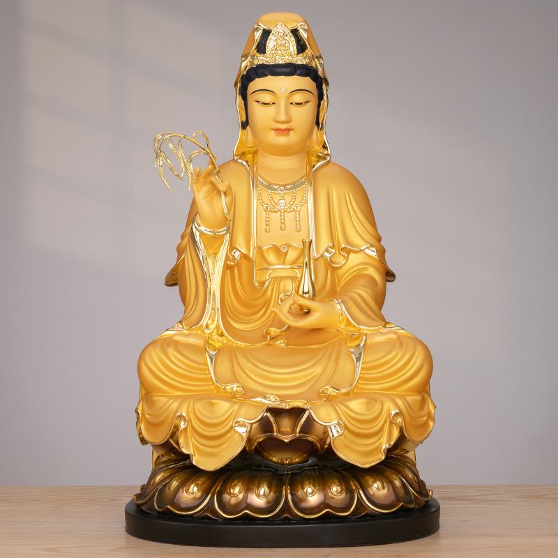 台湾纯铜观音菩萨佛像家用佛堂供奉南海观世音菩萨像摆件娑婆三圣