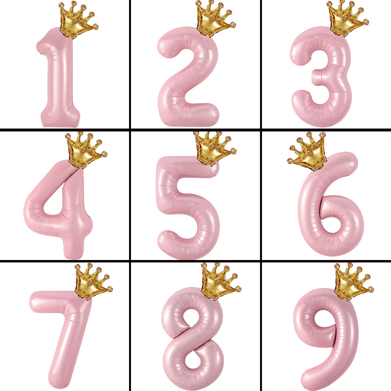 粉色数字皇冠气球女孩儿童氛围感
