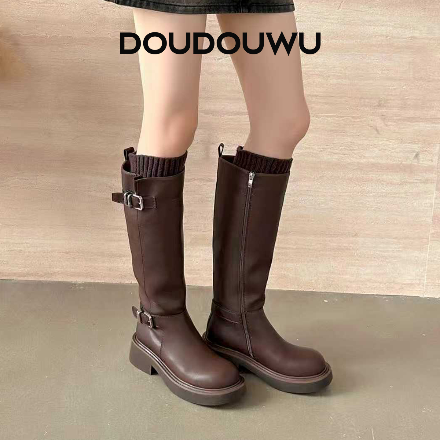 豆豆屋厚底高筒靴女鞋百搭长筒靴