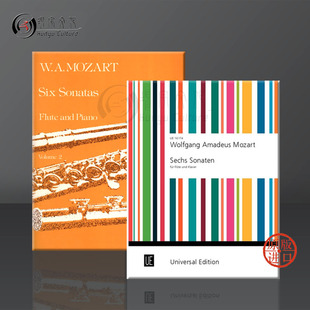 含长笛独奏谱 Mozart 六首奏鸣曲 全套共二卷 Piano 16175 莫扎特 and 维也纳原版 长笛和钢琴 Sonatas 乐谱 UE16174 Flute