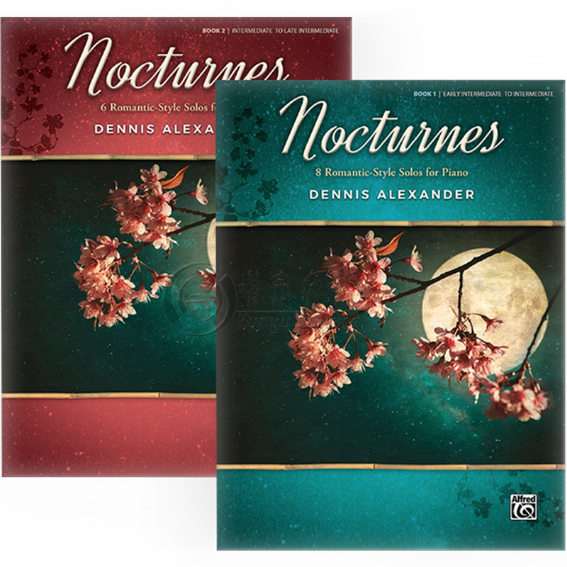 亚历山大 夜曲 浪漫风格的钢琴独奏 全套共一至二卷 Alfred原版乐谱书 Nocturnes Romantic Style Solos for Piano