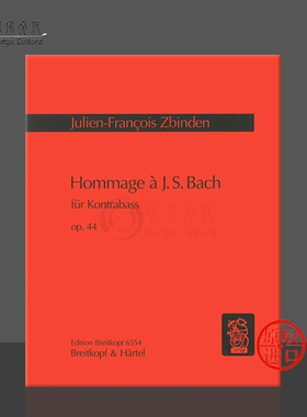 Zbinden 致敬巴赫op44 低音提琴 8页 德国大熊原版乐谱书 Hommage a J S Bach Double Bass EB6554