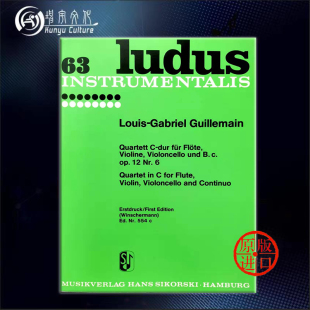 长笛小提琴大提琴和低音通奏 思考斯基乐谱书 Violin C大调四重奏Op12 SIK0554C Flute No6 Quartet 圭勒麦恩 Guillemain