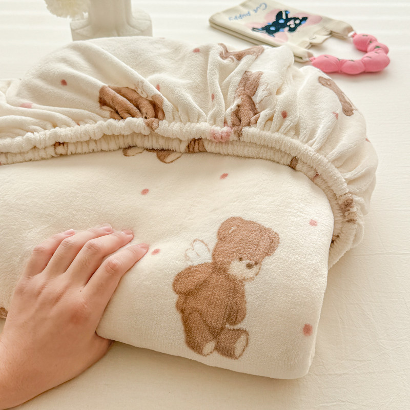 水晶绒床笠单件床垫保护套罩牛奶绒床罩床垫套冬天加绒床单防滑套