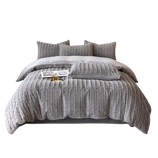 A类冬季高端兔兔毛绒立体剪花纯色牛奶绒四件套贴身亲肤床上用品