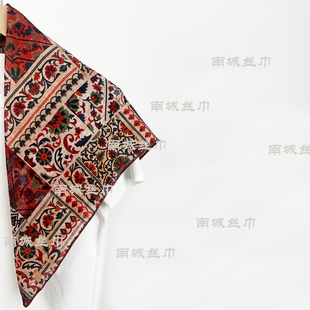 【游牧】2026新款70中方巾双面双色棉麻围巾花纹复古百搭丝巾厚女