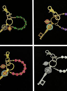 手作玉髓珠金CH扣圆盘cleanfit腰间挂饰vintage复古风高级钥匙扣