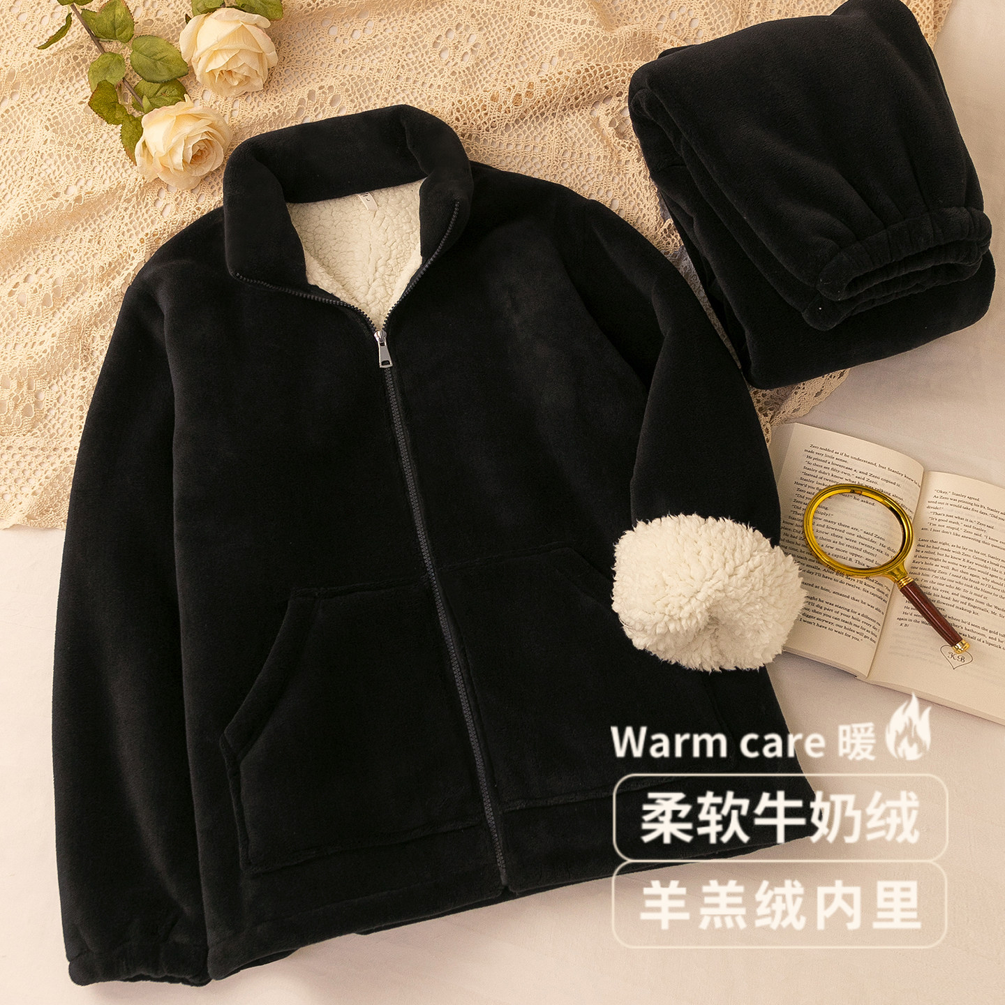 秋冬新款加绒加厚款保暖睡衣套装