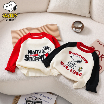史努比儿童秋冬长袖插肩袖毛衣圆领男童女童DS3617