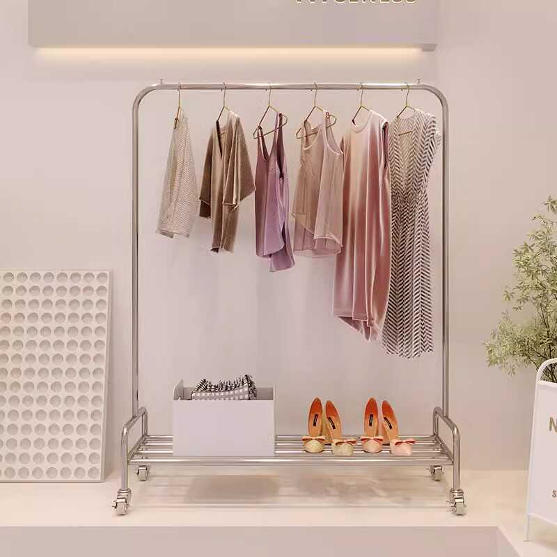 不锈钢服装展示架新款带轮轻奢女装店落地架子时尚简约货架陈列