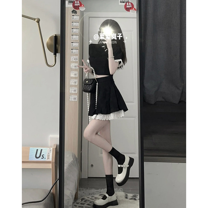 新中式女装旗袍套装女2022年甜辣显瘦民国黑色小洋装复古两件套