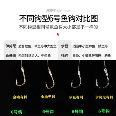 伊套装无钩金袖金柚钓鱼钩刺袖双有刺渔具豆伊势尼鱼钩绑好子线黑