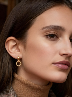 ana luisa欧美复古菱格纹圆环耳环女小众设计金色耳坠百搭耳饰潮
