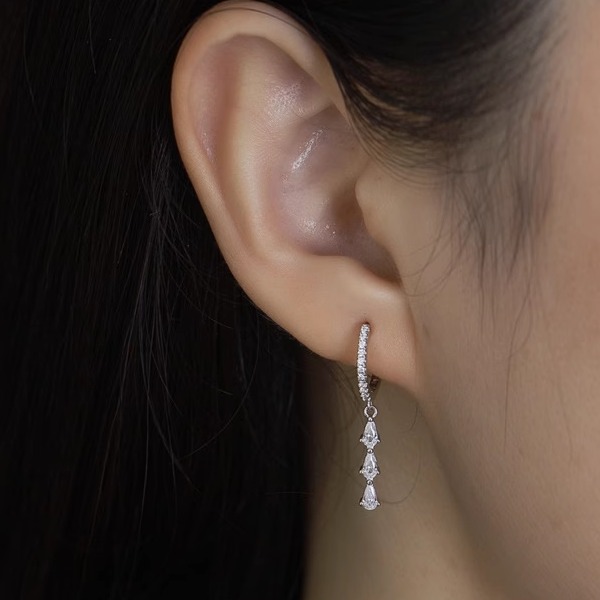 s925纯银耳环女金色圈形水滴耳坠