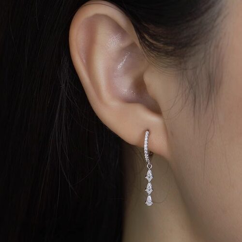 s925纯银耳环女金色圈形水滴耳坠