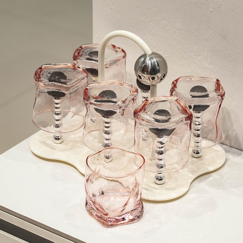 简约玻璃杯家用喝水杯待客茶杯陶瓷马克杯倒挂沥水杯架置物架
