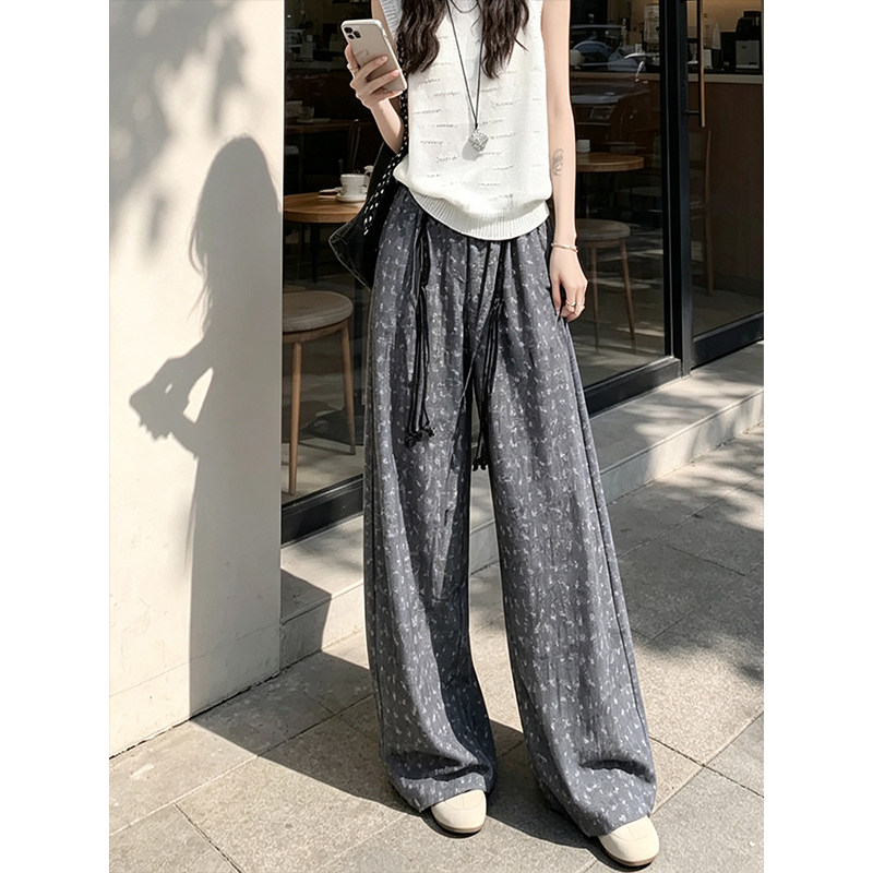 慵懒风高腰碎花梨形报恩阔腿裤女图片